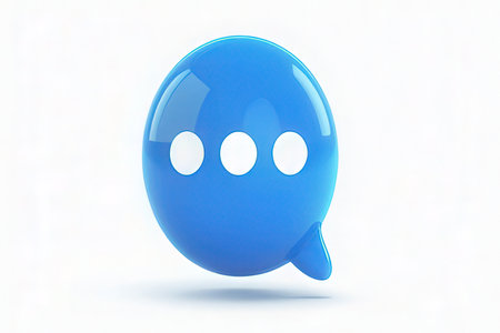 3d rendering of a blue speech bubble on a white background.の写真素材