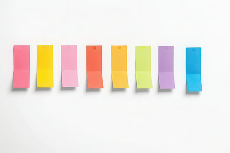 colorful sticky notes isolated on white background, copy space for textの写真素材