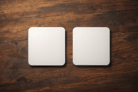 Blank digital tablet on wooden background, top view. Mockup for design