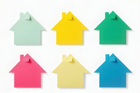 Colorful paper house on white background. Concept of real estate.の写真素材