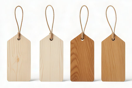 Wooden price tags on a white background. 3D rendering.の写真素材