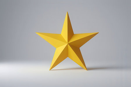 3d rendering of a golden star on a gray background, top view