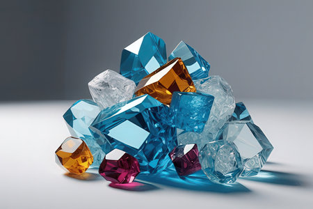 3D rendering of a group of colorful diamonds on a white background