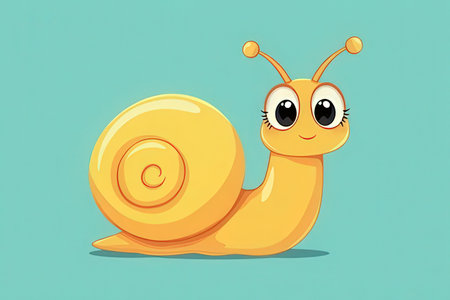 Cute cartoon snail isolated on a blue background. Vector illustration.の写真素材