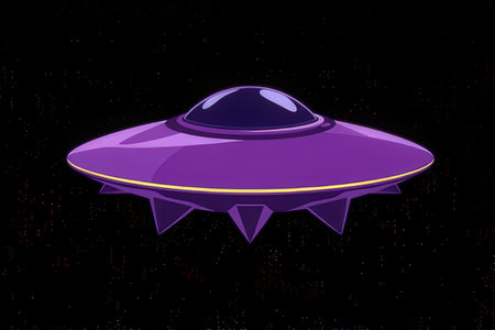 Illustration of a flying saucer on a dark background with starsの写真素材