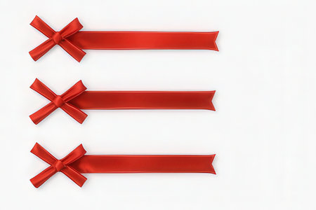 collection of various red ribbon on white background. each one is shot separatelyの写真素材