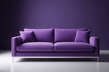 Purple sofa in modern interior. 3d render, 3d illustrationの写真素材