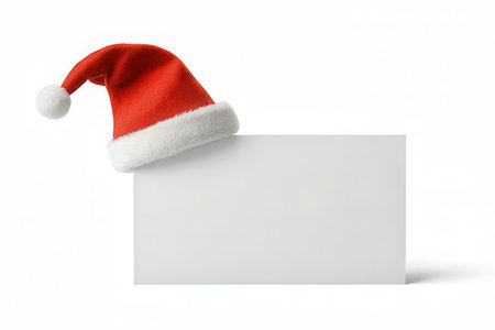Santa hat with blank card isolated on white background. 3d illustrationの写真素材