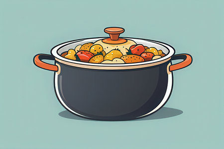 Illustration of a casserole in a pot on a blue backgroundの写真素材