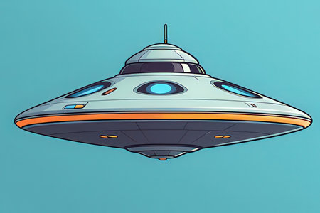 Illustration of a flying saucer on a light blue background.の写真素材