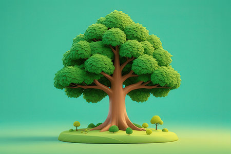3d render of green tree on green background. Nature concept.の写真素材