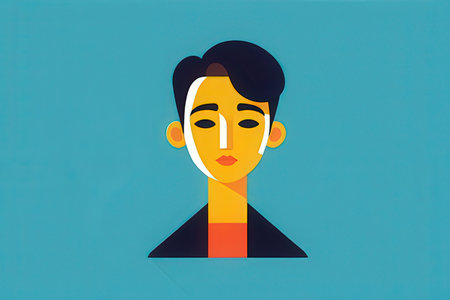 Colorful portrait of a young man isolated on blue background. Vector illustrationの写真素材
