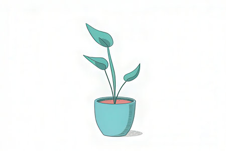 Illustration of a green plant in a pot on a white backgroundの写真素材