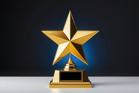 Golden star award on a dark background. 3d rendering mock upの写真素材