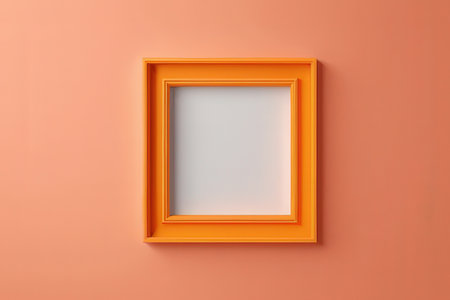 Orange picture frame on orange wall. 3d render. Square.の写真素材