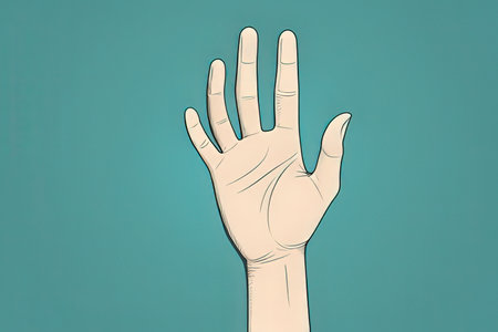 hand showing stop gesture on turquoise background, 3d illustration