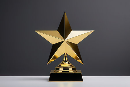 3d rendering of golden star award isolated on black background with clipping pathの写真素材