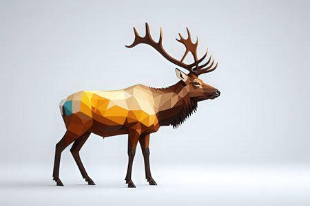 Deer in low poly style. 3D rendering, 3D illustration.の写真素材