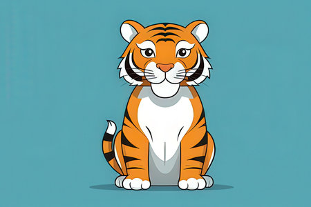 Cartoon tiger on a blue background. Vector illustration of a tiger.の写真素材