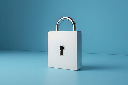 White padlock on blue background. 3d render. Security conceptの写真素材