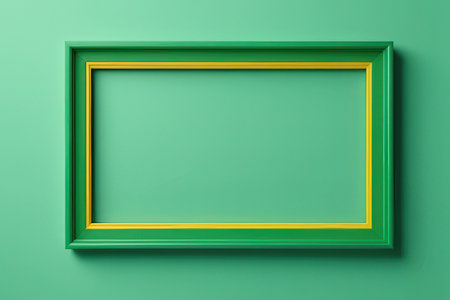 Picture frame on green wall, 3d rendering. Computer digital drawing.