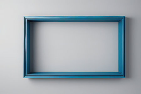 Blue frame on white wall, 3d render illustration, square image