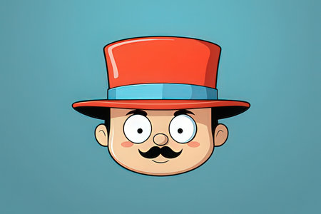 Cartoon face of a man with a mustache and a red hatの写真素材