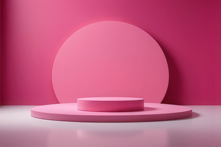 Abstract minimal scene with geometrical forms. Pink background. 3d renderの写真素材
