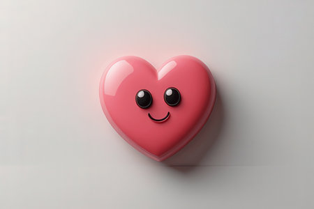 Cute pink heart on white background, 3d rendering. Computer digital drawing.の写真素材