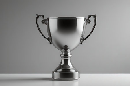 Silver trophy cup on a gray background. 3d rendering mock upの写真素材