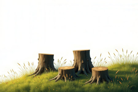 stumps in the grass on a white background. 3d render