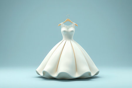 Wedding dress on a hanger on a blue background. 3d renderingの写真素材