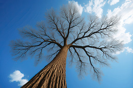Dry tree on blue sky background. 3d render illustration.