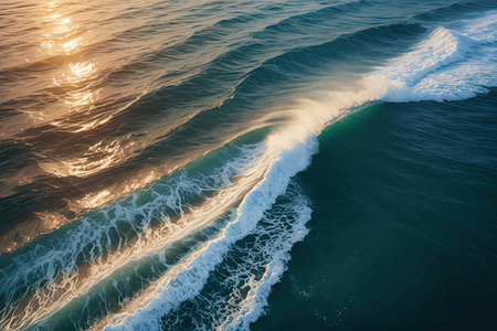 Aerial view of the waves at sunset. Beautiful seascapeの写真素材