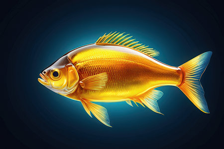 Illustration of a yellow fish on a dark blue background with a gradientの写真素材