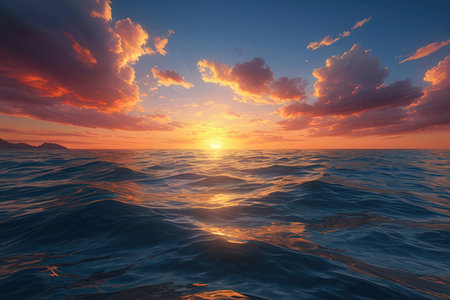 Sunset over the sea. 3d render. Nature composition.の写真素材