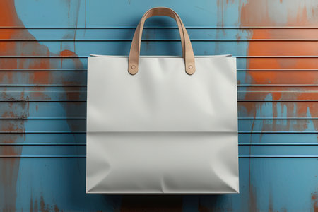 White paper shopping bag on grunge background. 3d illustration.の写真素材