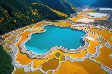 Colorful spring lake in Himalayas, Himachal Pradesh, India