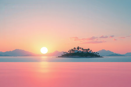 Beautiful tropical island at sunset - Vintage filter and boost up color processingの写真素材