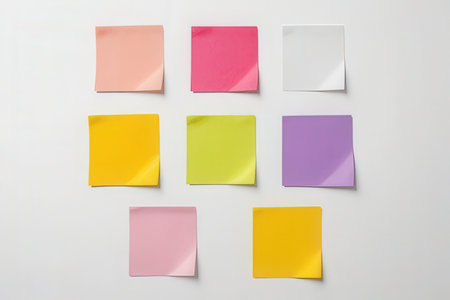 Colorful sticky notes on a white background with space for text.