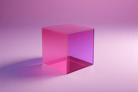 3d illustration of a pink glass cube on a pink background.