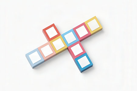 3d rendering of a cross mark with colorful frames on white background