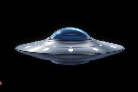 UFO on a black background. 3d rendering. Computer digital drawing.