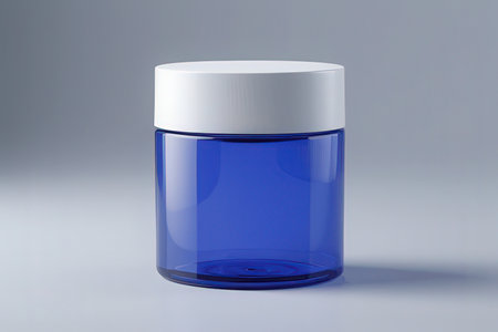 Blue cosmetic jar on white background. 3D rendering. Mock up.