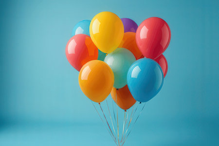 Colorful balloons on a blue background. 3d rendering toned imageの写真素材