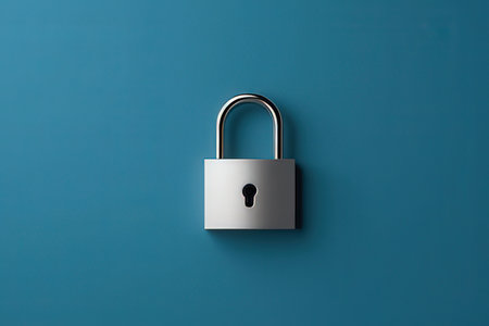 Padlock on blue background. Security concept. Copy space for text.