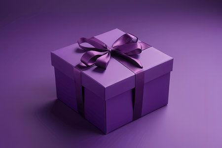 Purple gift box with a bow on a purple background. 3d renderingの写真素材