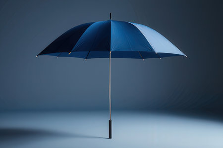 Blue umbrella on a blue background. 3d rendering, mock upの写真素材