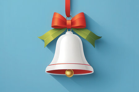 Christmas bell with red bow on blue background. Eps 10 vector file.の写真素材