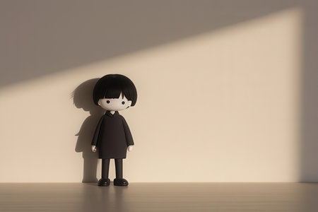 3d rendering of a doll in a room with light and shadowの写真素材